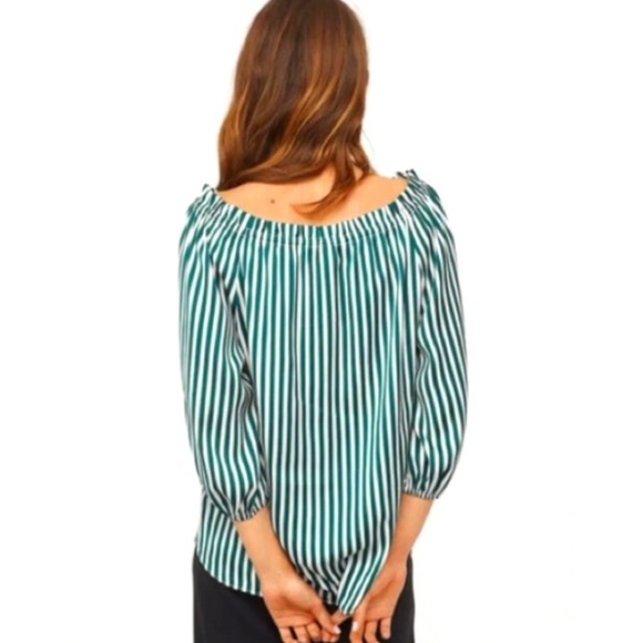 H&M Green Stripe Off-the-Shoulder Top Size 12 - Picture 5 of 12